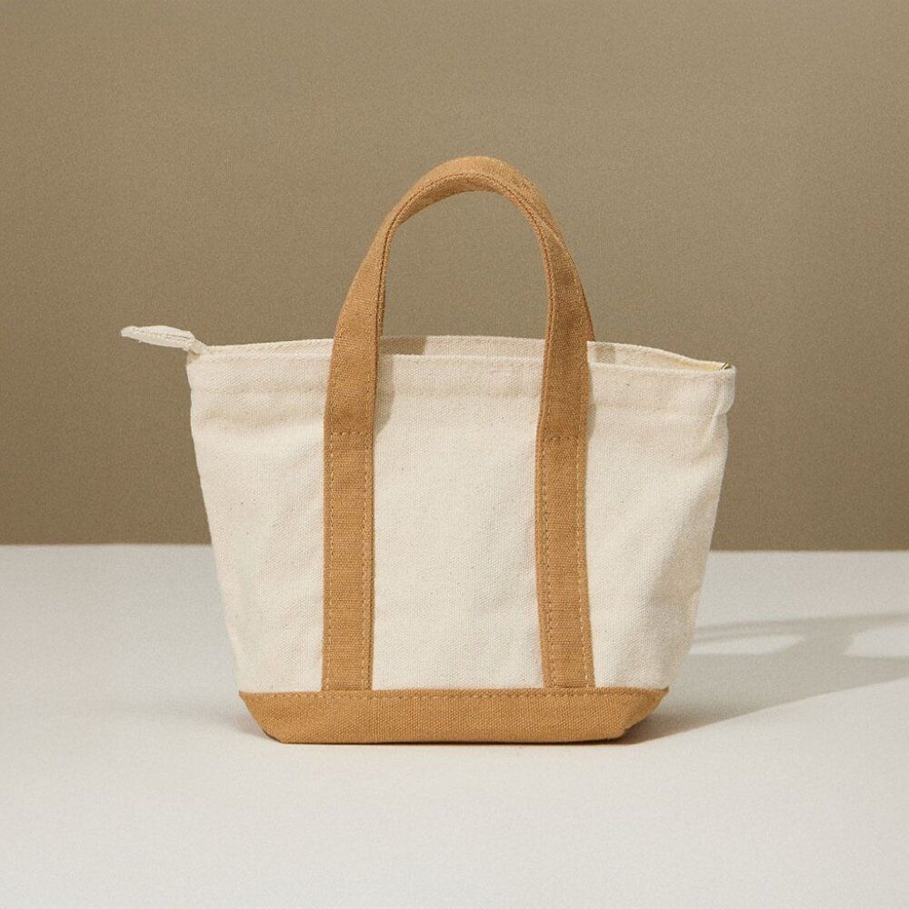 Mini Multi Purpose Compact Canvas Tote Bag Monogram Bag Yellow Beige New
